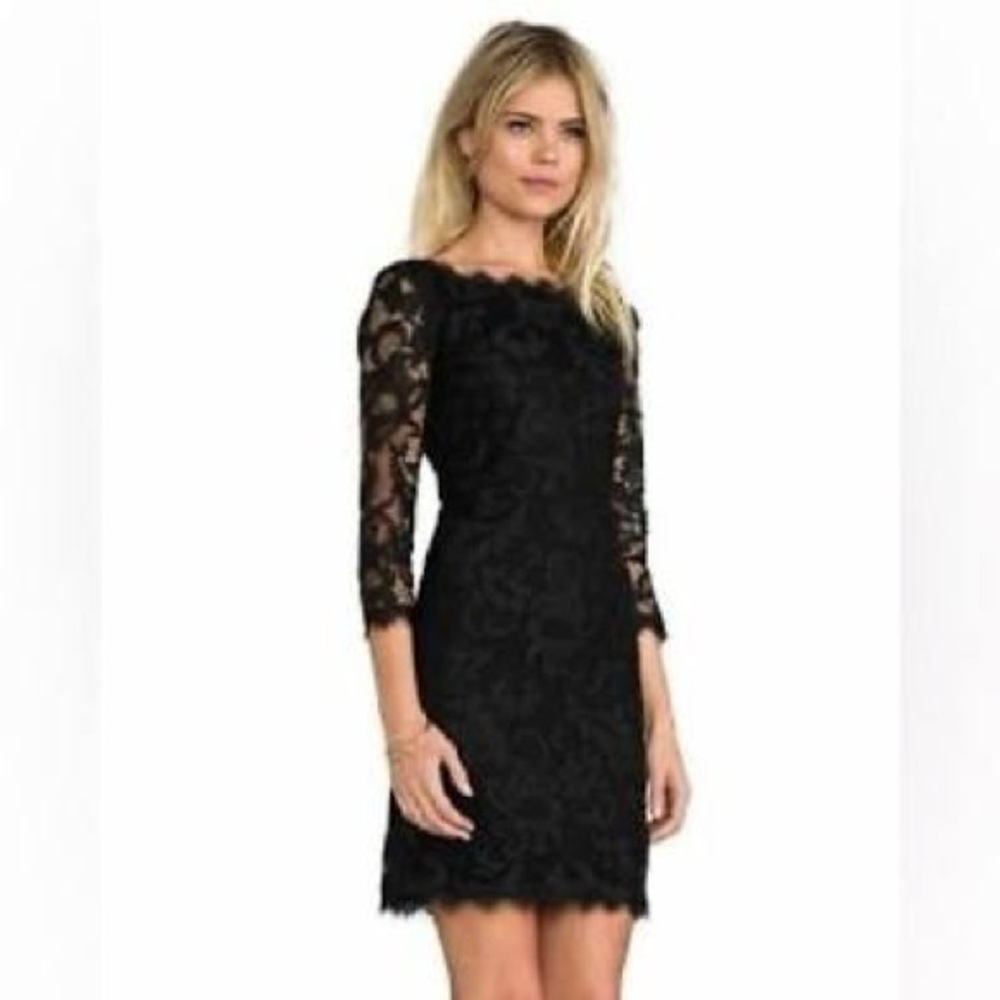 Diane Von Furstenberg 3/4 Sleeve Crew Neck Sheath Dress Size 0